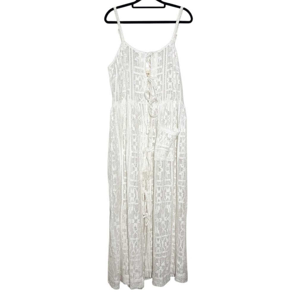 Ajaie Alaie Cream White Crochet Lace Tie Front Candor Dress - Medium - Picture 3 of 12